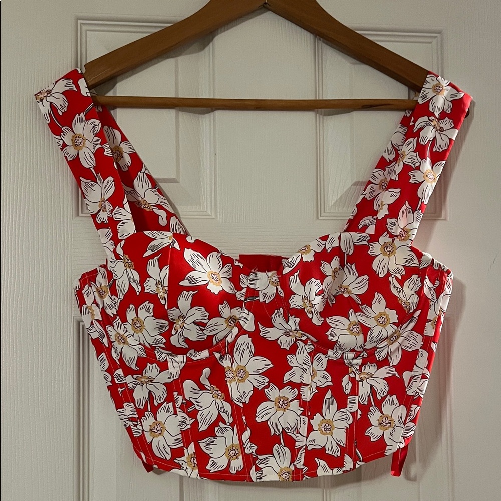 Windsor Red Floral Crop Top